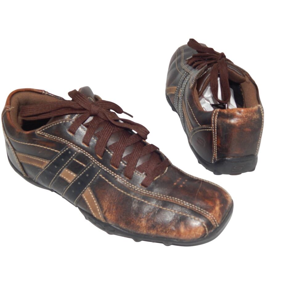 Y2K Skechers Men Brown Leather Sneakers Size 11.5